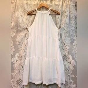 A New Day Size L White Mock Neck Tiered Halter Midi Dress